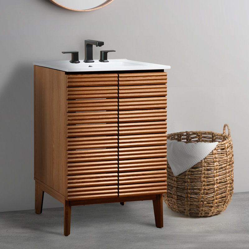 Calandre 24" Walnut Modern Farmhouse Bath Vanity Cabinet