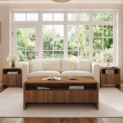 Ensemble de tables basses 3 pièces Modern, cannelé et beaucoup de rangement, brun