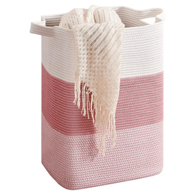 75L Laundry Hamper Rectangular Pink Rope Basket - 16X13x22 Inches - Dirty Clothes Storage Soft Organizer Bin