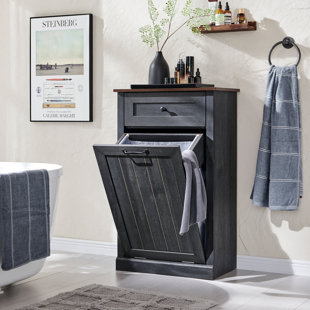 Tilt-out Dual Laundry Hamper Cabinet with Farmhouse Laundry Storage Basket for Bathroom.