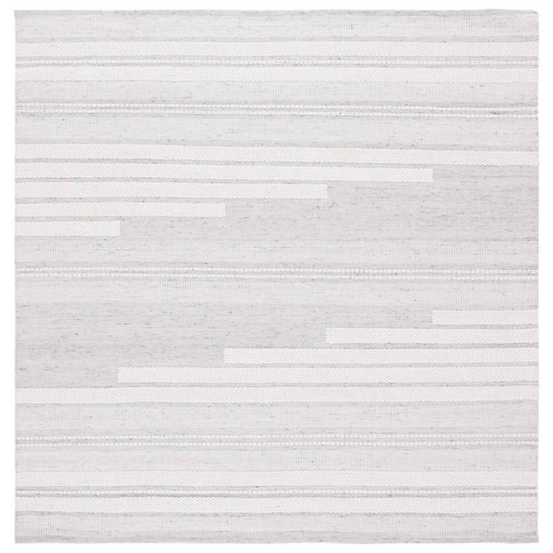 Ivory and Light Grey Square Flat Woven Wool Rug