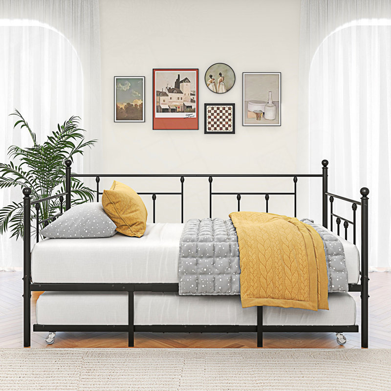 Structure de lit de jour en métal, lit plateforme simple avec lit gigogne