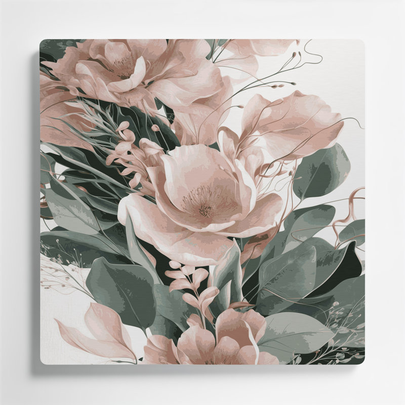 Abstrait floral 16, art mural en métal beige, H 16 po x l 16 po