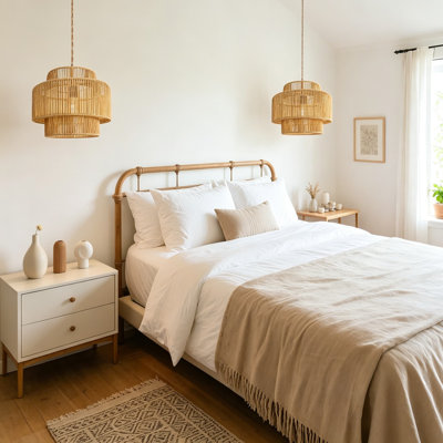 Rattan Hanging Light Pendant Lamp with Plug in Cord Handwoven Woven Lampshade for Living Room Bedroom Kitchen Indoor Ceiling Lighting