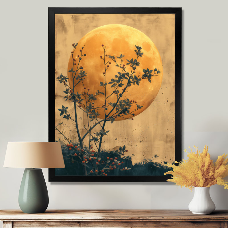 Or japonais, lune tranquillité - Japon, art mural, Cadre flottant noir, H 30 po x l 40 po