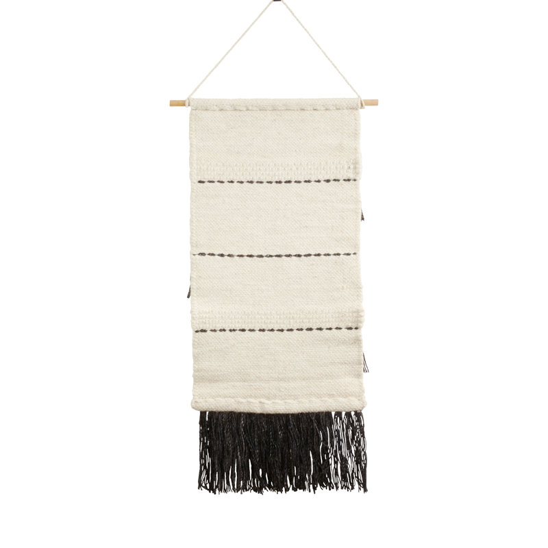 Black and White Wool Layered Fringe Wall Hanging
