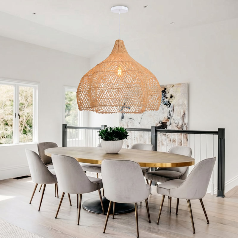 Luminaire suspendu en rotin tissé à la main Boho, H 78 po x l 23,62 po x P 23,62 po