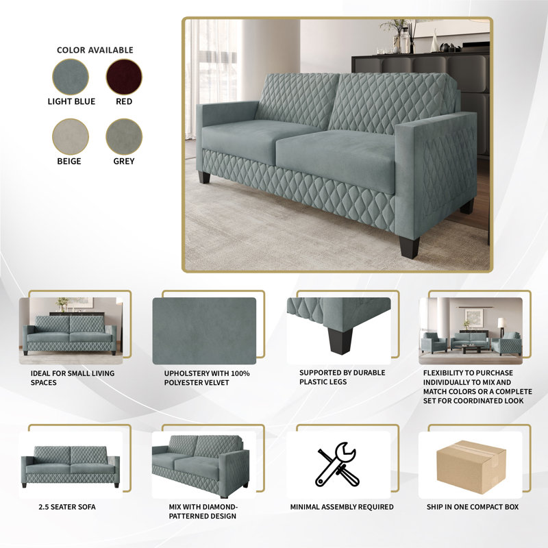 Elegant Velvet Upholstered 3-Seater Sofa