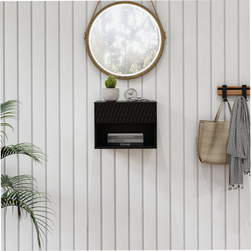 Ensemble de 2 tables de chevet avec tiroir, tablette de rangement ouverte pour chambre à coucher, Noir
