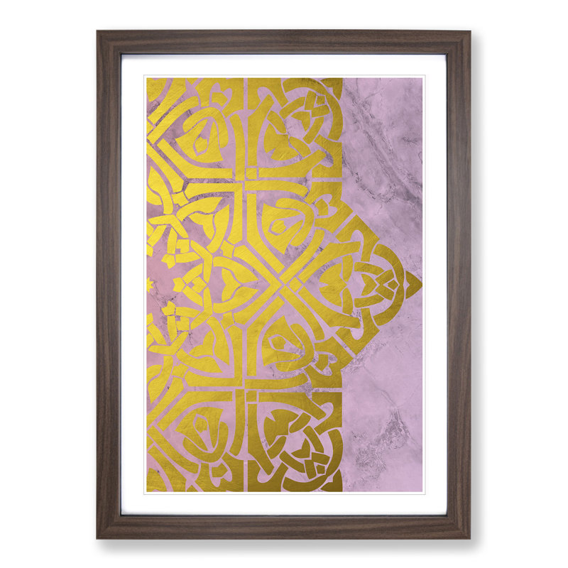 Peach Gold Mandala No.2 - Picture Frame Painting, Walnut Framed, 48cm H x 36cm W x 2cm D