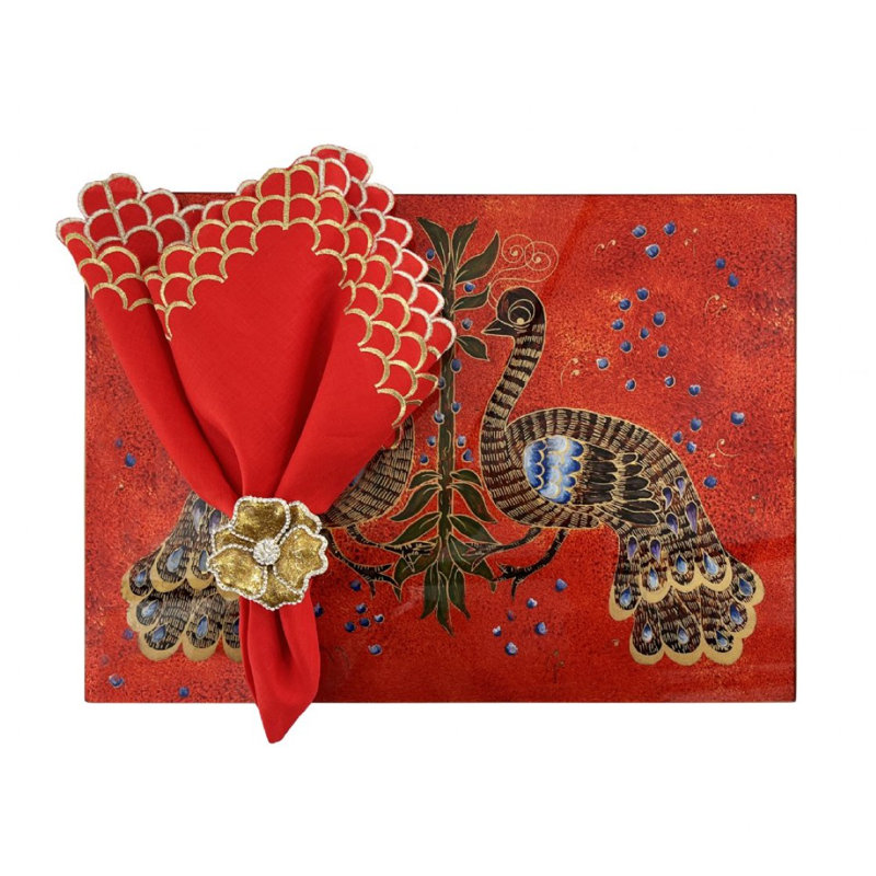 Peacock Linen Napkin, Red
