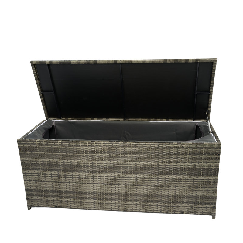 113 Gallon Patio Storage Box With Lid - Grey . Oversize For Deck, Garden, Porch. Removable Waterproof Inner Liner. Easy-Glide Hinges. Lightweight Material Large Capacity Garden Box: Gallon. , Rust