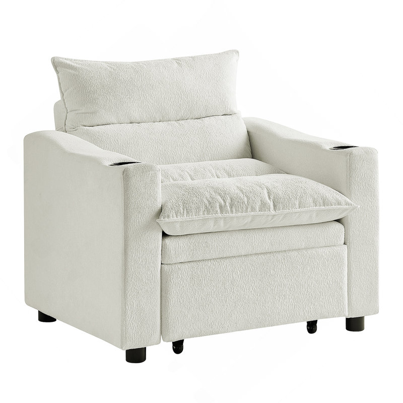 Sleeper Sofa Chair Bed, Convertible Sofa Chair 3-In-1, Adjustable Sleeper Chair Pullout Sofa Bed With Modern Velvet Fabric For Living Room Apartment Small Space, Beige