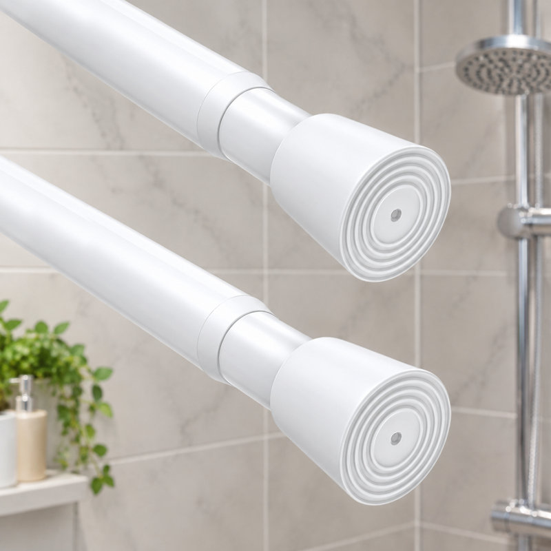 Ensemble de 2 barres de tension blanches pour douche, réglables de 29,5 à 39 pouces avec un profil de 7/8 po; la conception sans perçage convient également aux fenêtres et aux portes.