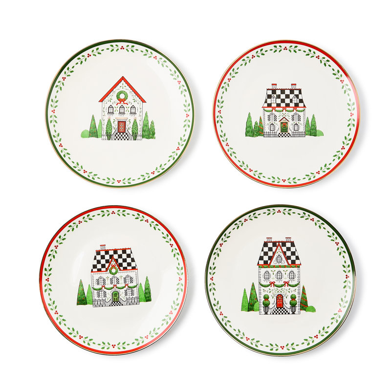 Holly Village Ceramic Dessert Plates