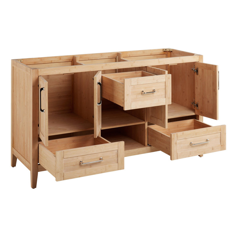 60" Burfield Double Bathroom Vanity Set with Oval Undermount Sinks, Carrara Marble, 8" Widespread, Natural Bamboo