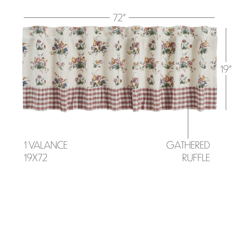 Cantonnière à volants en coton et rose vichy 19 x 72 Margaret