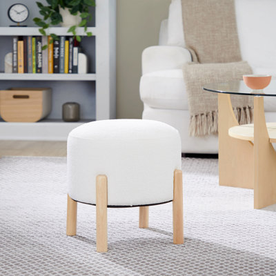 Repose-pieds contemporain, tissu / bois naturel - crème