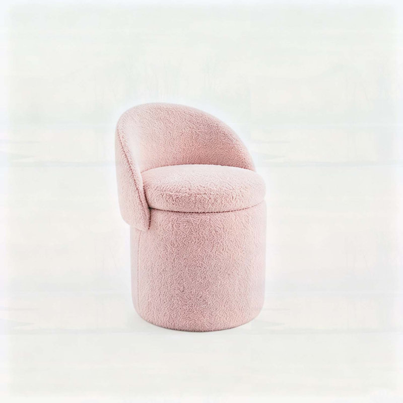 Tabouret de maquillage confortable en sherpa avec rangement et dossier réglable pour les petits espaces, Velours rose