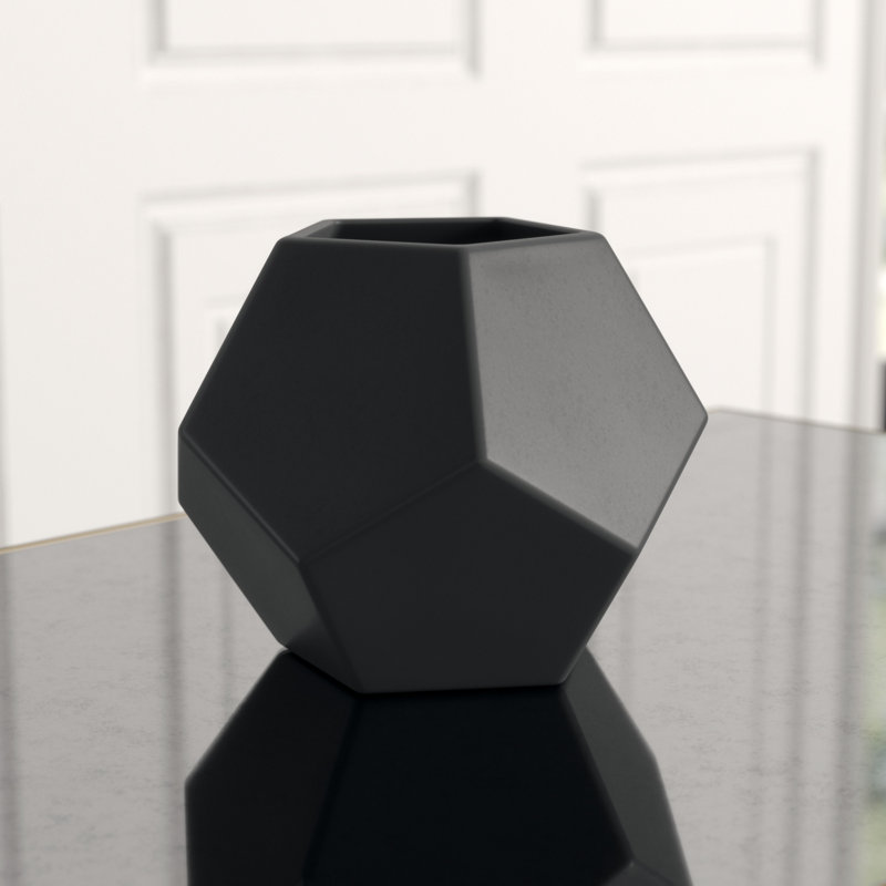Faceted Table Vase, 4" H x 4.5" W x 4.5" D, Black