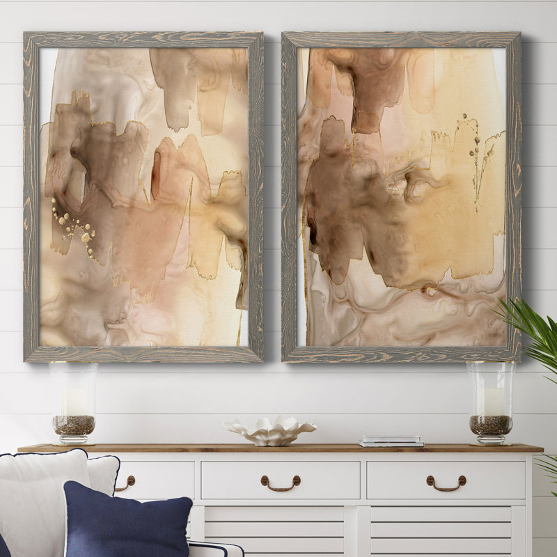 Mouvement encadré doré sur toile tendue - prêt à accrocher, H 43,5 po x l 31,5 po x P 1 po, Toile avec cadre gris