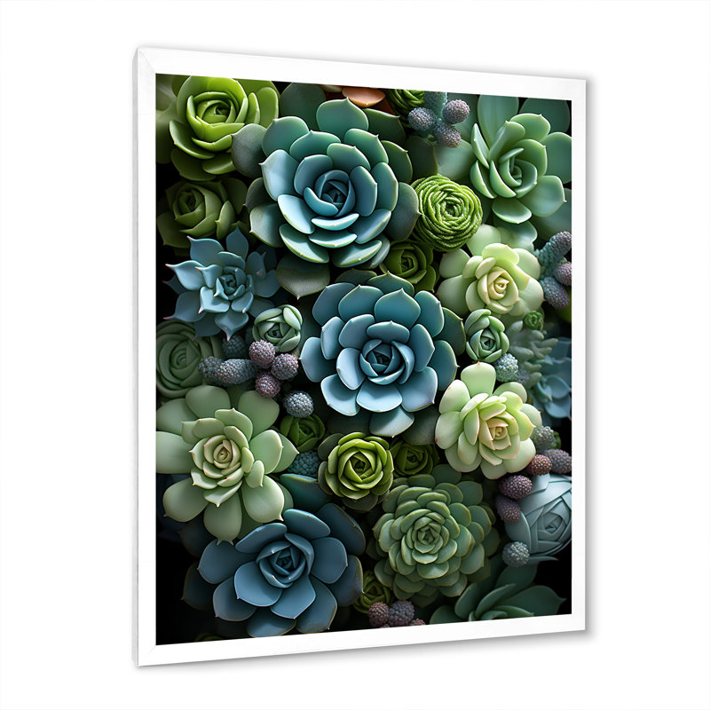 «Jelisaveta Green Succulents Serenity Garden II», reproduction sur toile, H 32 po x l 24 po x P 1 po, Cadre photo blanc