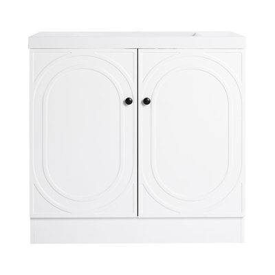 Large Freestanding Bathroom Vanity White Resin Sink & 2 Soft-Close Cabinet Doors