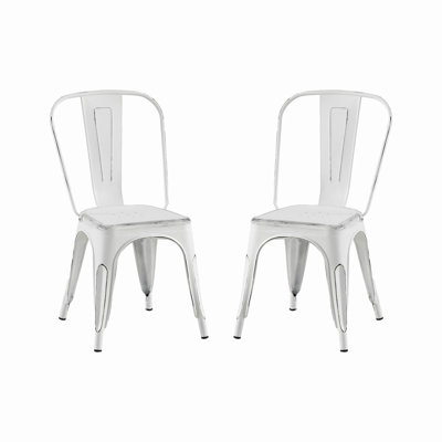 Ensemble de 2 chaises de salle à manger industrielles en métal blanc mat sablé empilables à hauteur de 18 po, intérieur extérieur, surface légère facile à nettoyer, assemblage facile, conception moderne et durable, pour bar de cuisine