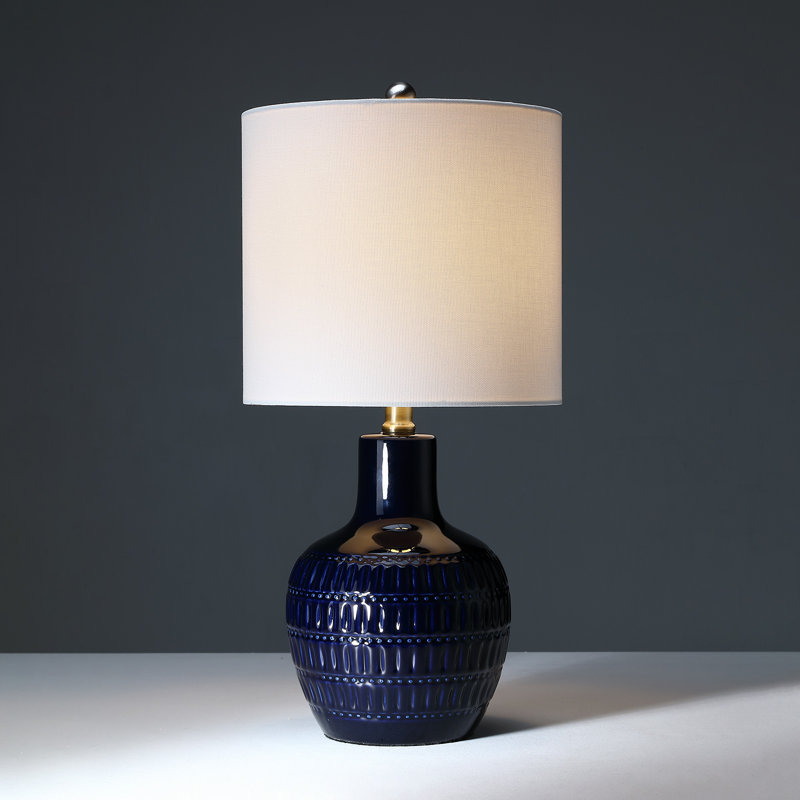 Lampe de table 19 po en céramique avec abat-jour tambour blanc, Blue