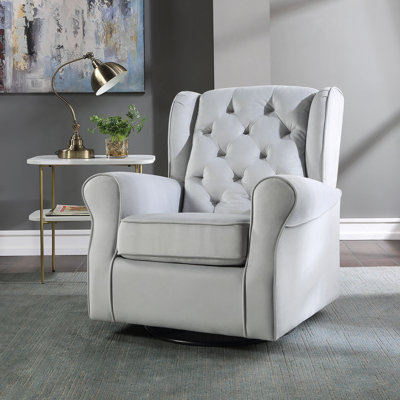 Zeger Gray Fabric Glider Chair with Swivel