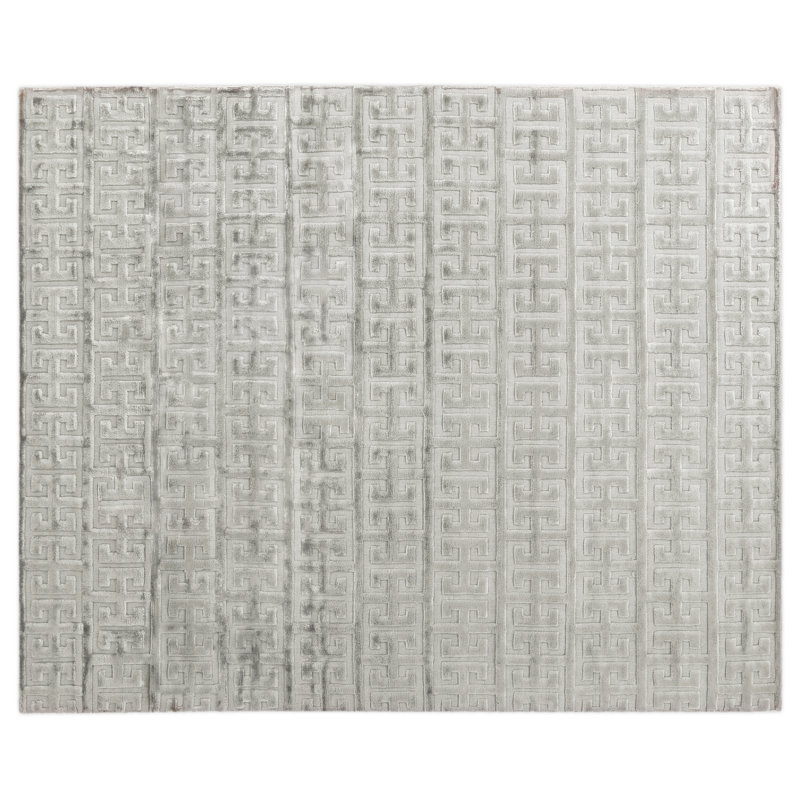 Kingsley Silk Geometric Area Rug in Silver, Rectangle 6' x 9'