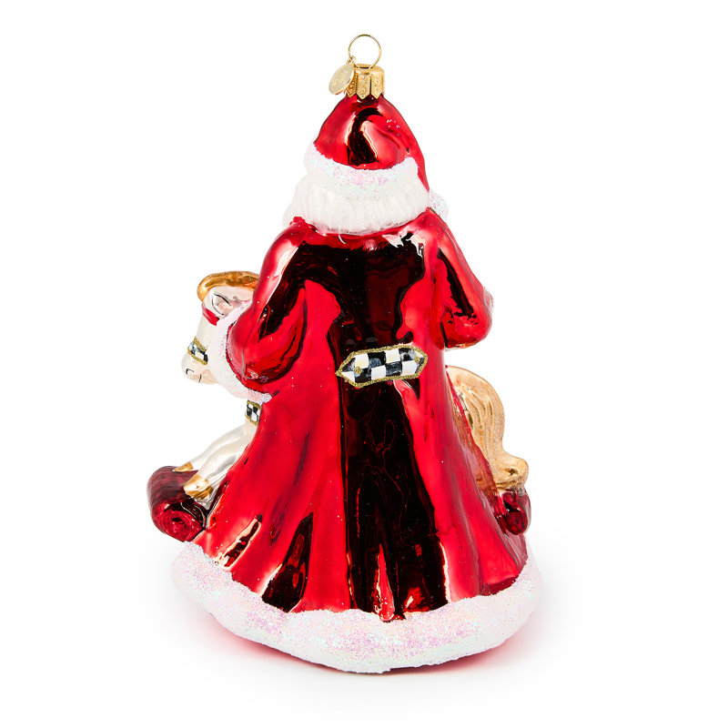 Santa with Rocking Horse Glass Ornament