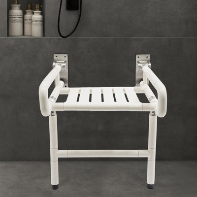Chaise de douche murale pliante robuste avec pieds 440,92 lb, siège de bain 13,78 po avec accoudoirs