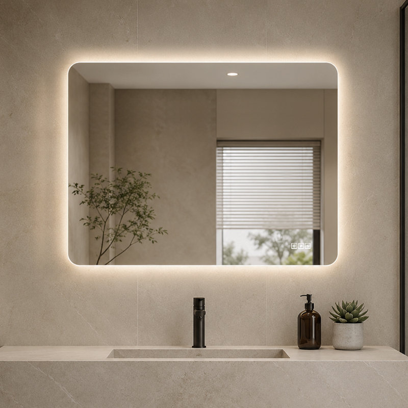 Miroir de salle de bain à DEL avec éclairage 3 couleurs à intensité variable, antibuée HD, fixation murale, 24" x 32"