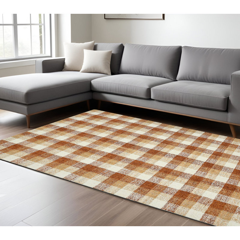Tapis touffeté à la main en laine beige et rouge 9 pi x 13 pi
