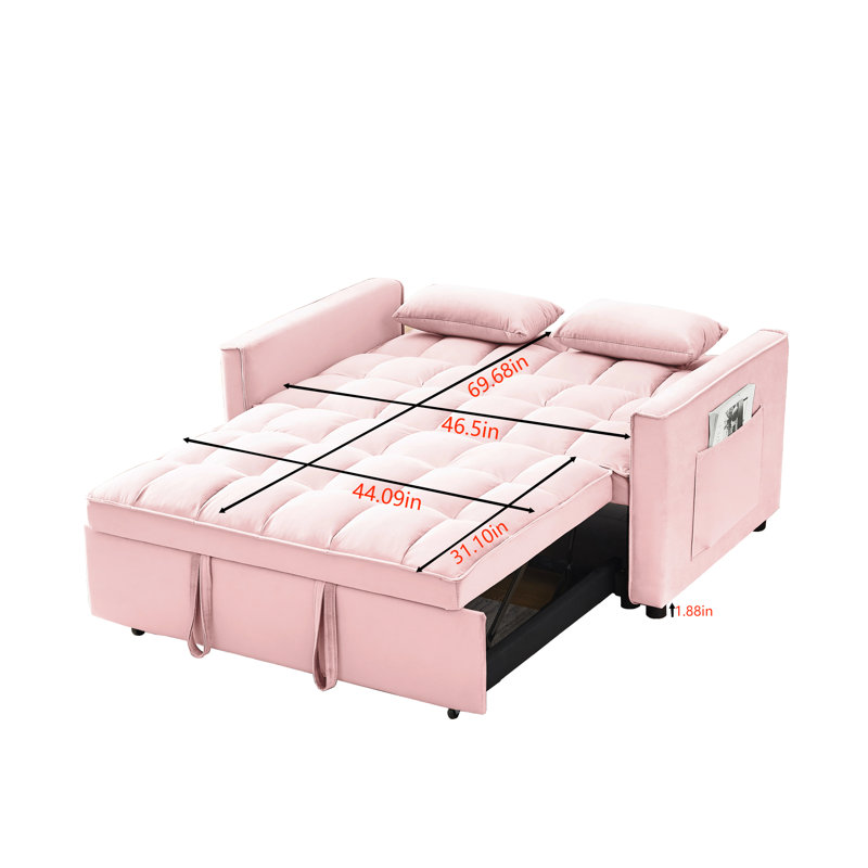 Canapé moderne - Velours rose avec fonction escamotable et dossier pour la maison 3 en 1