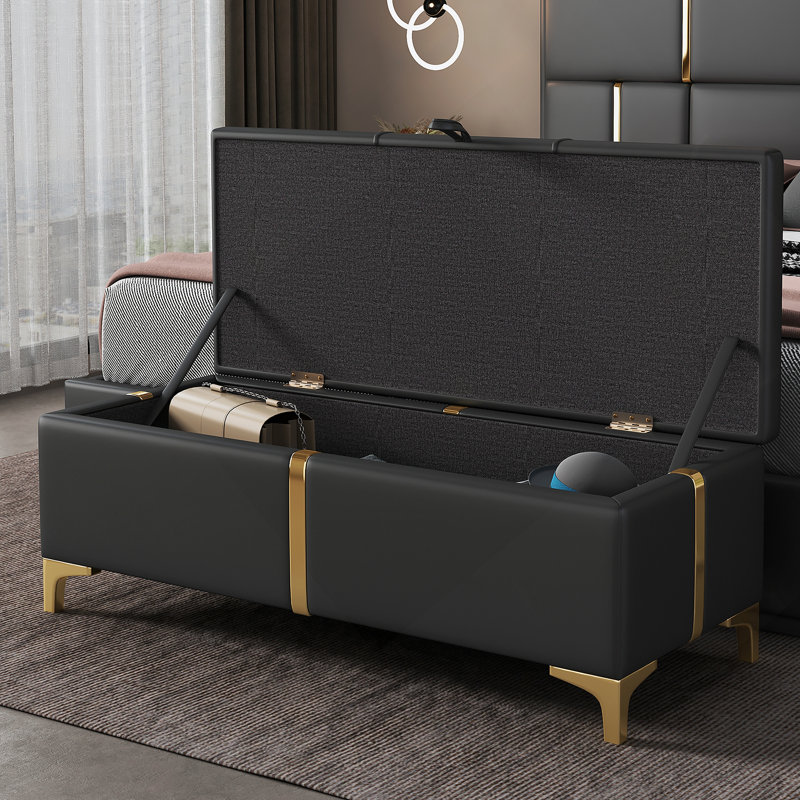 Repose-pieds de rangement élégant, banc de rangement avec pieds en métal pour chambre à coucher, salon, Noir