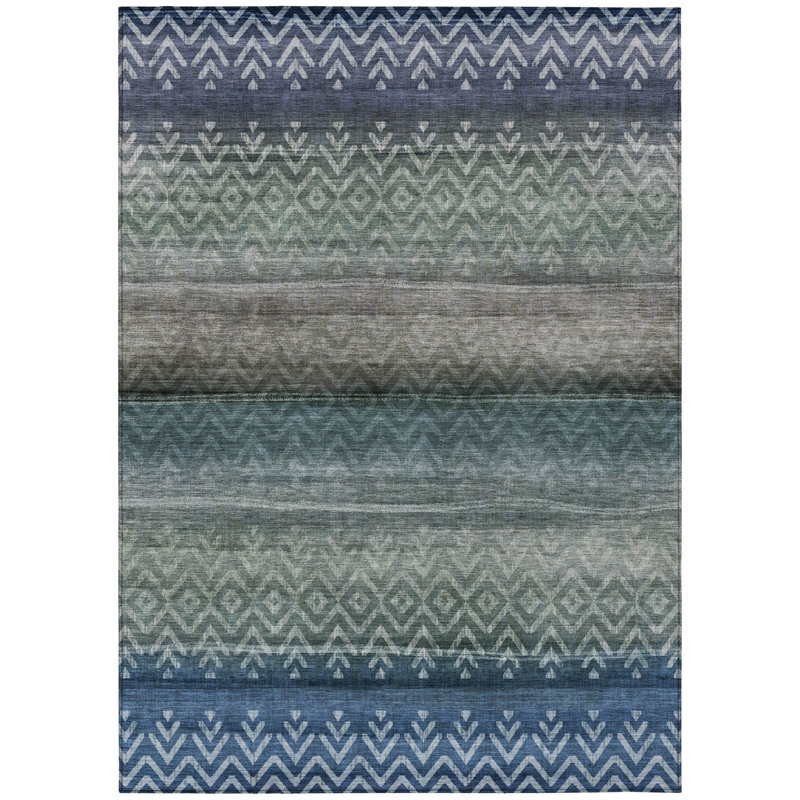 Machine Washable Indoor/Outdoor Xhevrie Blue Rug, Rectangle 5' x 7'6"