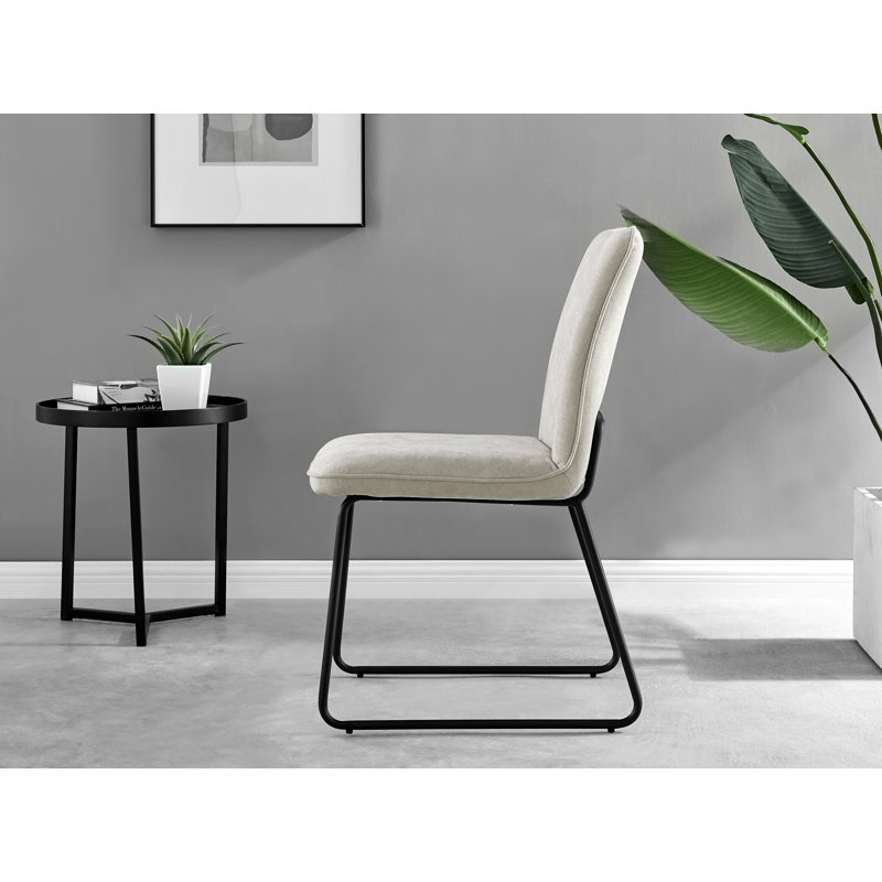 Lenworth Modern Glass & Chrome Metal Dining Table Set & 4 Luxury Fabric Dining Chairs, Beige