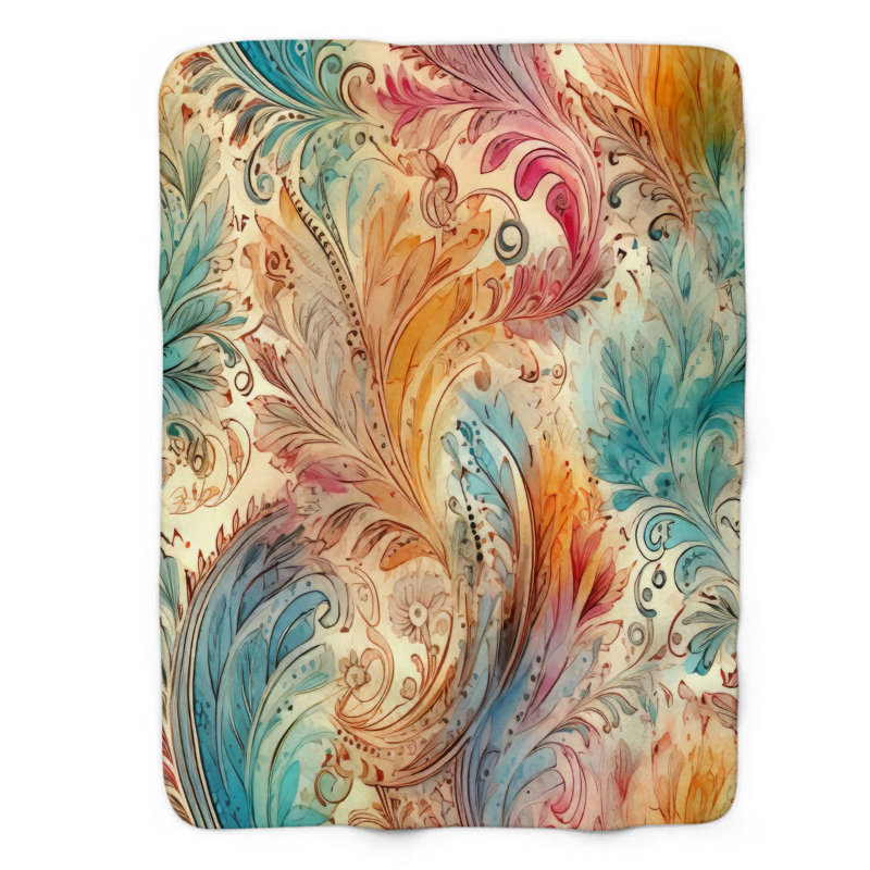 Couverture en sherpa de qualité supérieure Paisley Flow 1 pièce, Lit simple