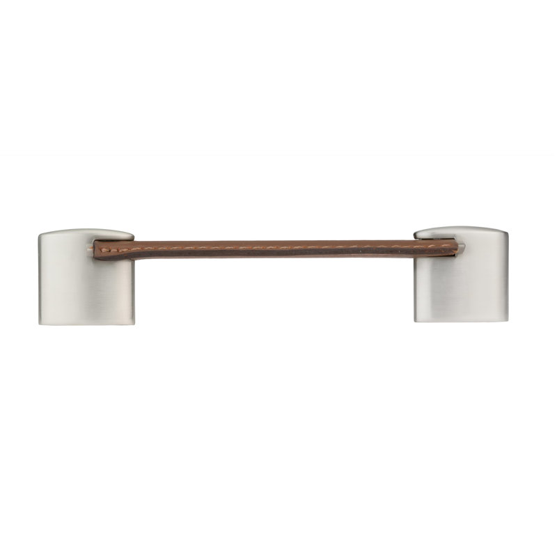 Poignée arche en cuir et métal 5 1/32 po Inspiration Contemporary, Cuir brun / nickel brossé
