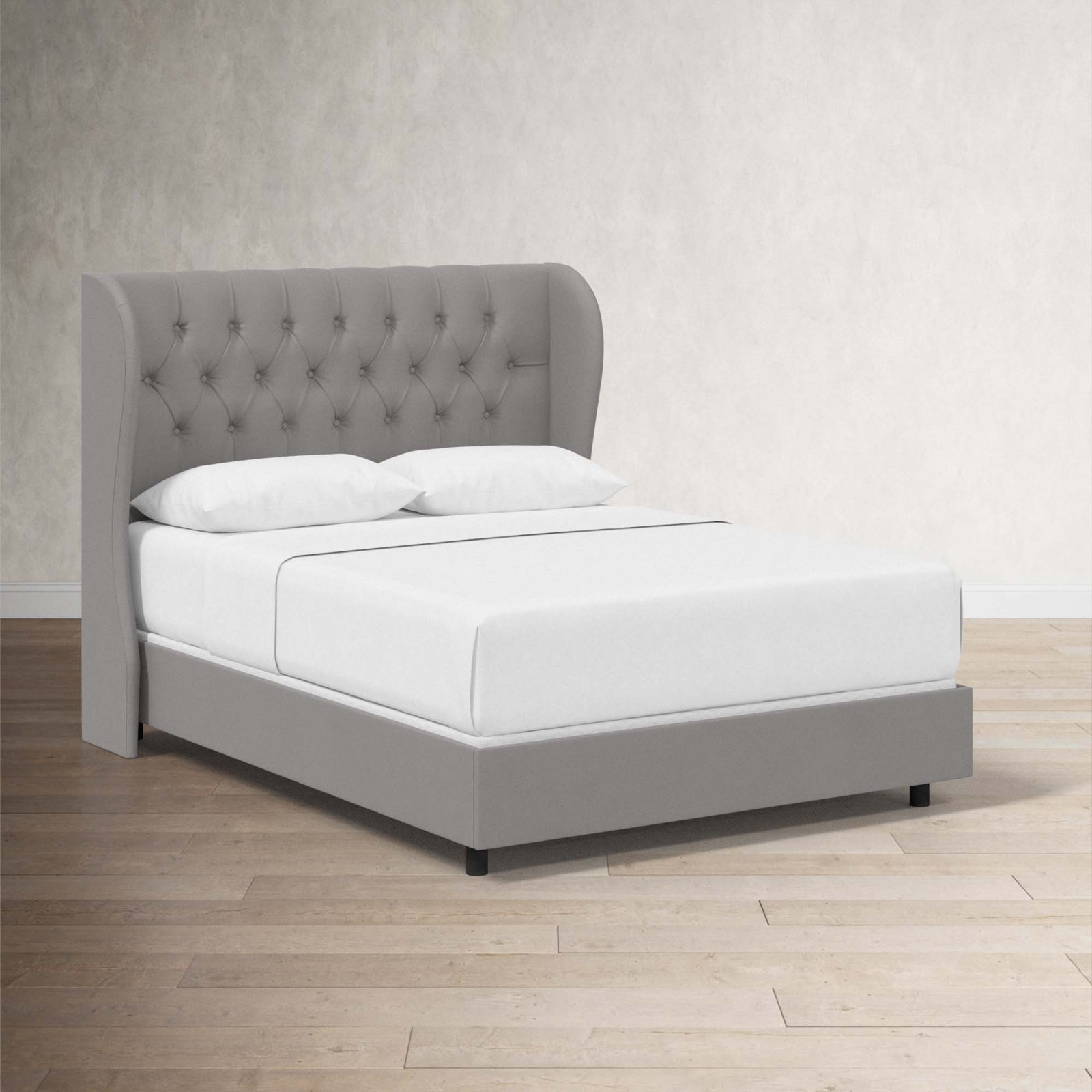 Tomey Upholstered Wingback Bed, King, Classic Grey Linen