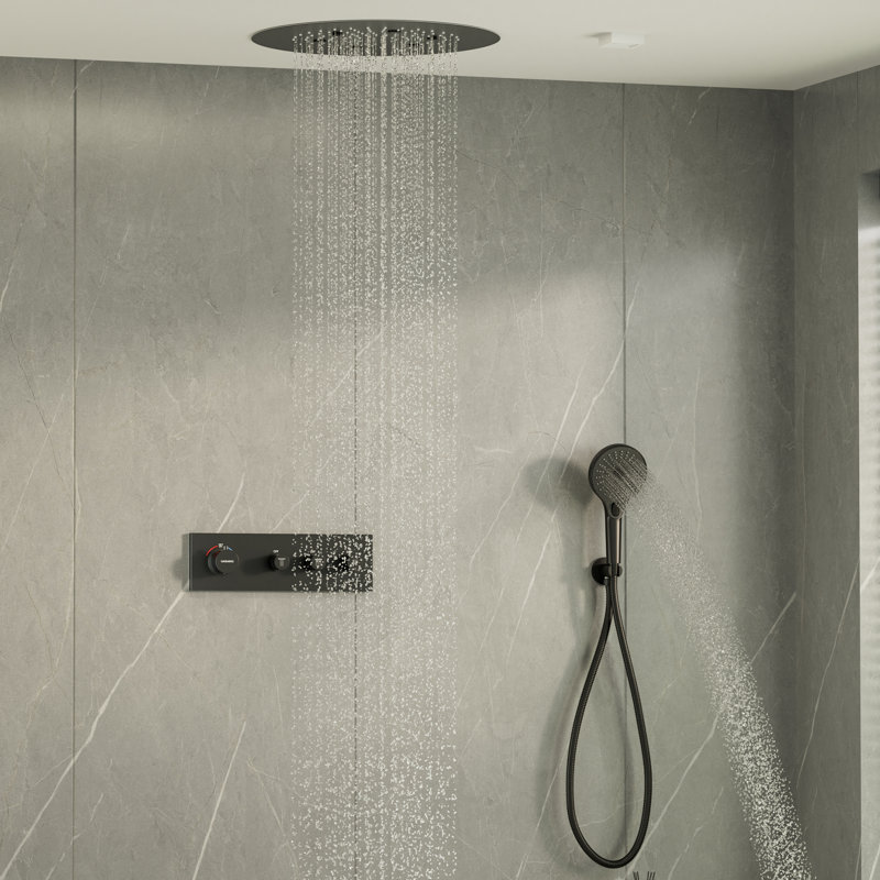 Matte Black Stainless Steel Rain and Pulse Shower System