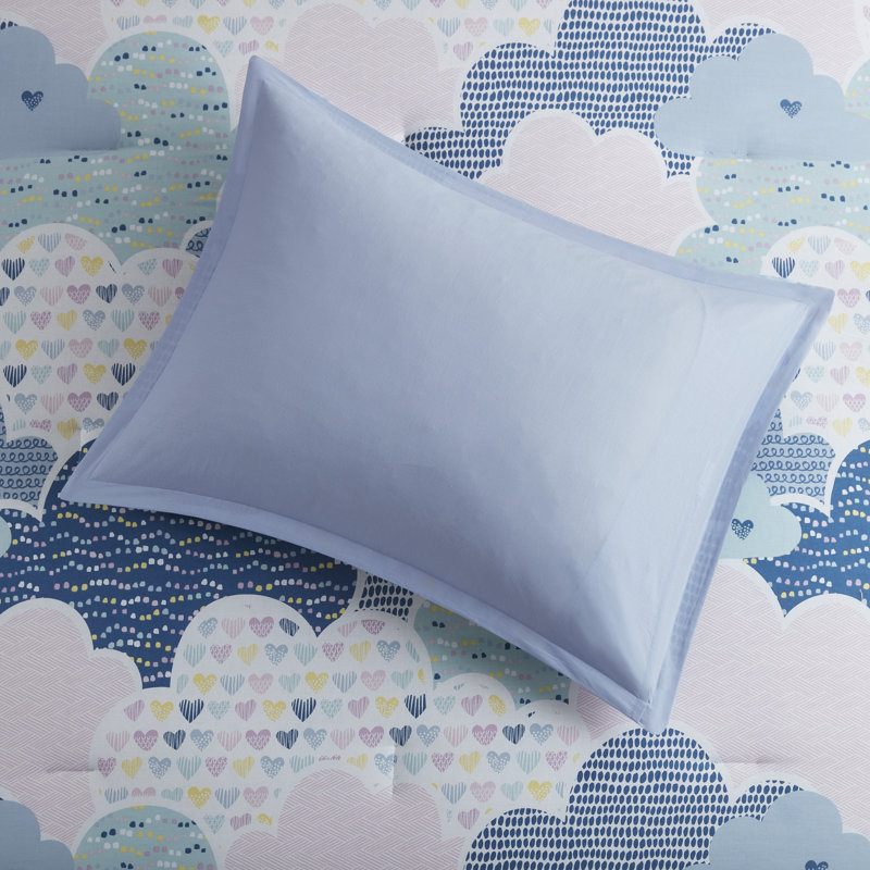 Blue Cotton Twin Kids Comforter Set with Cloud Print