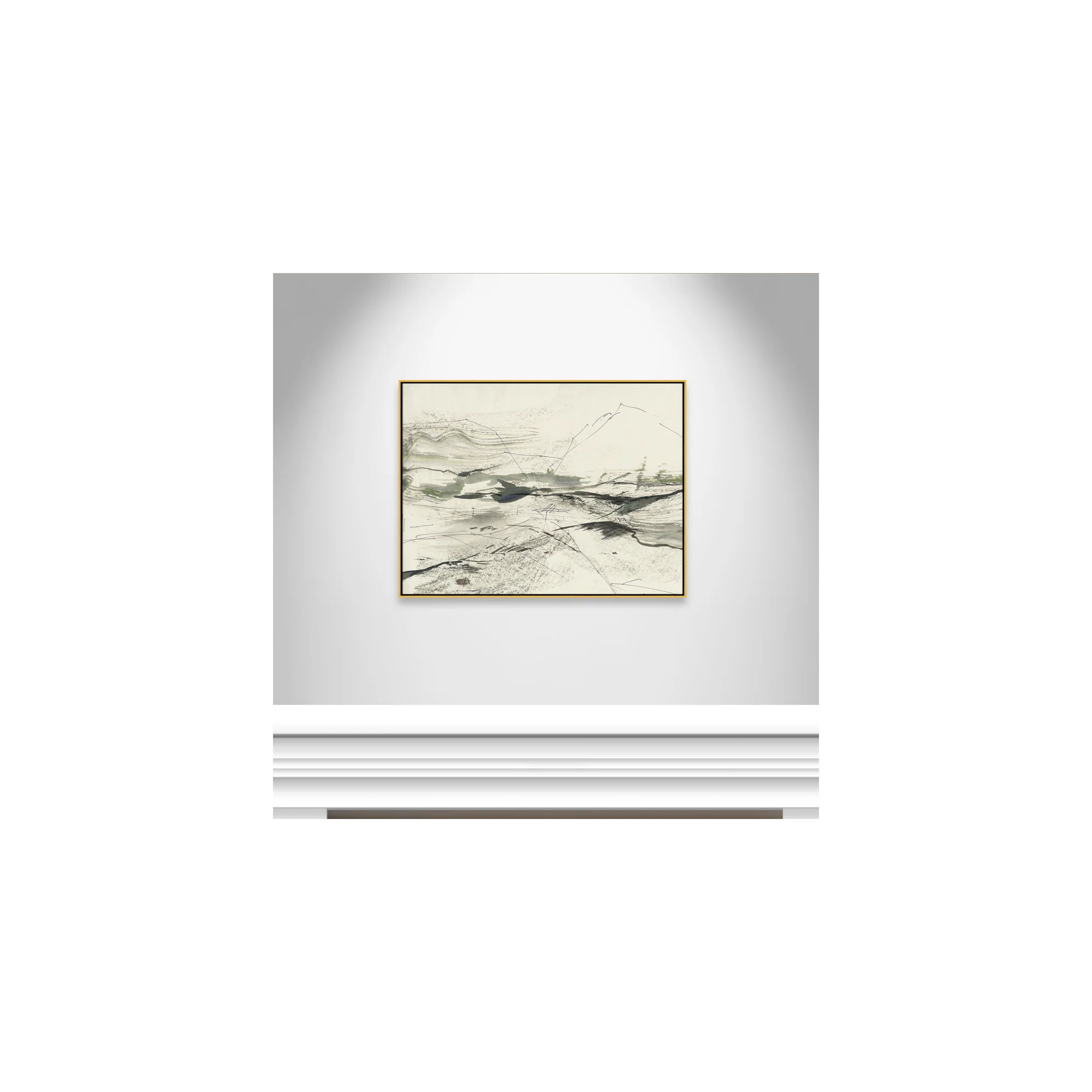 Green Sketches by PI Studio, 37.5" H x 49.5" W x 2" D, Gold Floater Framed, No Mat