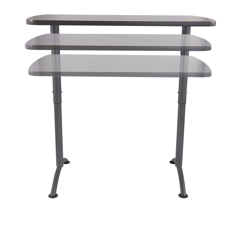Adjustable Metal Base Standing Desk, 5' L, Walnut/Charcoal