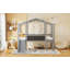 Lit mezzanine simple avec échelle et glissoire, lit maison avec tableau noir et bande lumineuse sur le toit