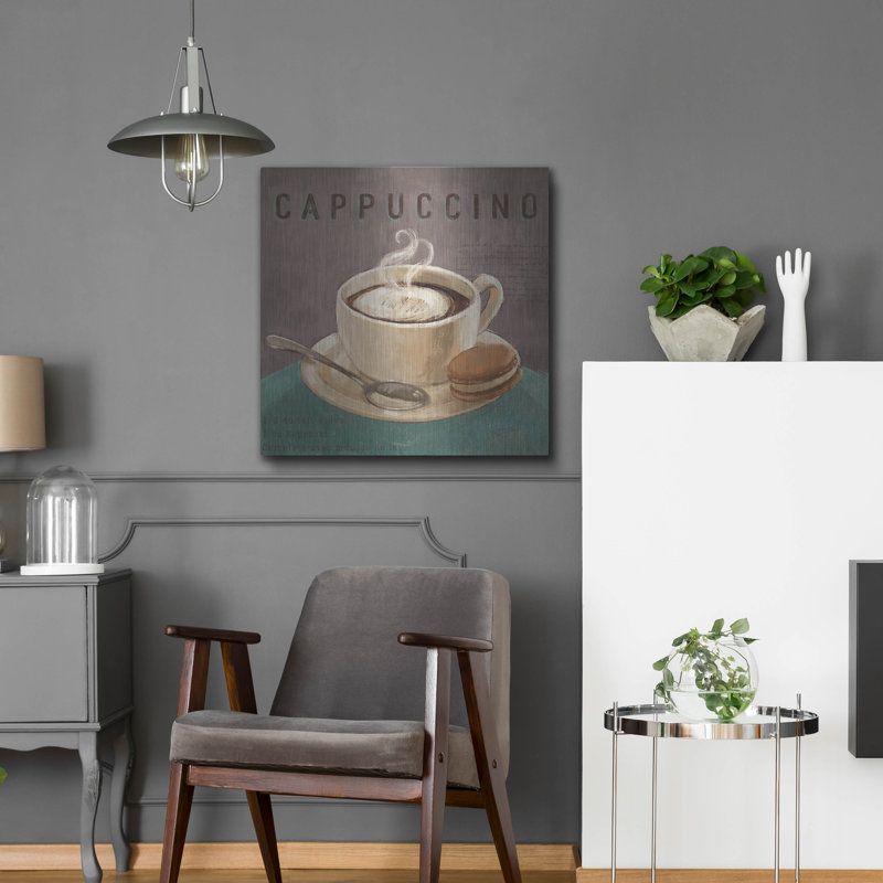 Art mural en métal Winston Porter «Coffee And Co 1 Teal and Gray» par Janelle Penner, H 24 po x l 24 po