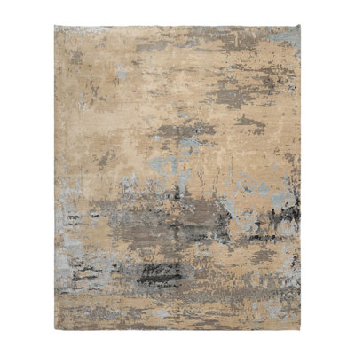 Tapis beige abstrait en laine / soie noué à la main 8 pi x 10 pi Abstract