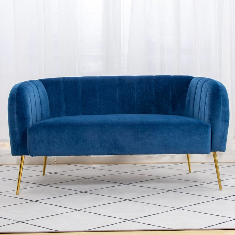 Bullock 2 Seater Velvet Loveseat, Blue